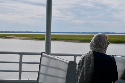 On the ferry to Sapelo Island for our She Who Laughs Retreat