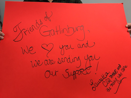Sign of support for the folks devastated by the Gatlinburg Fires